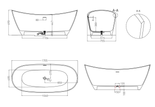 Ванна из искусственного камня Salini Noemi S-Stone 101722M 170x75см белый матовый